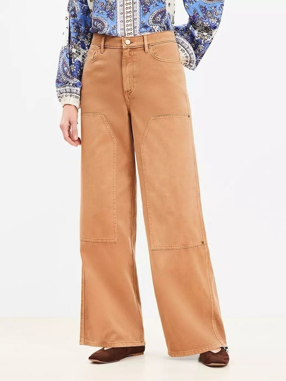 LOFT Tan Wide-Leg Patch Pocket Jeans